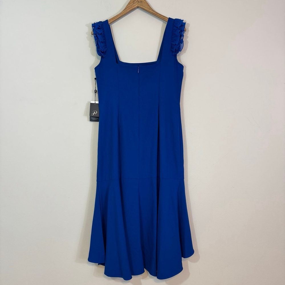 Adrianna Papell Royal Blue Ruffled-Sleeve High-Low Midi Dress - Picture 6 of 9